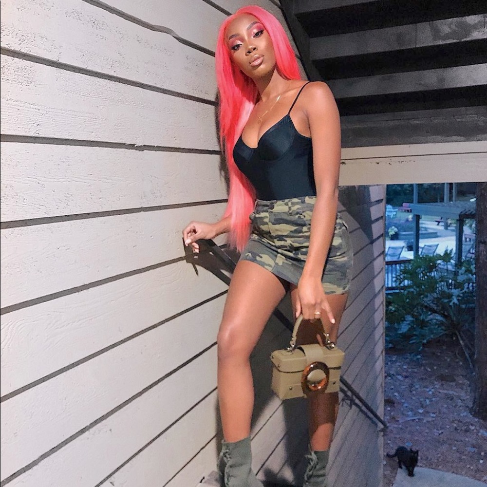 Camo denim mini skirt